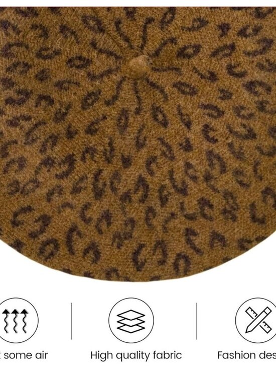 Women\'s Classic Wool Leopard French Painter Beret Hats Leopard Print Brown main image 6